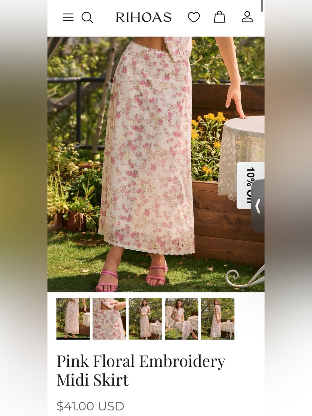 RIHOAS Floral Maxi Skirt in Pink & Cream Size XS Like New